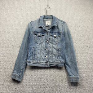 Dynamite Biker Racing Jeans Jacket Denim Distressed Faded Blue Wom S Button Up